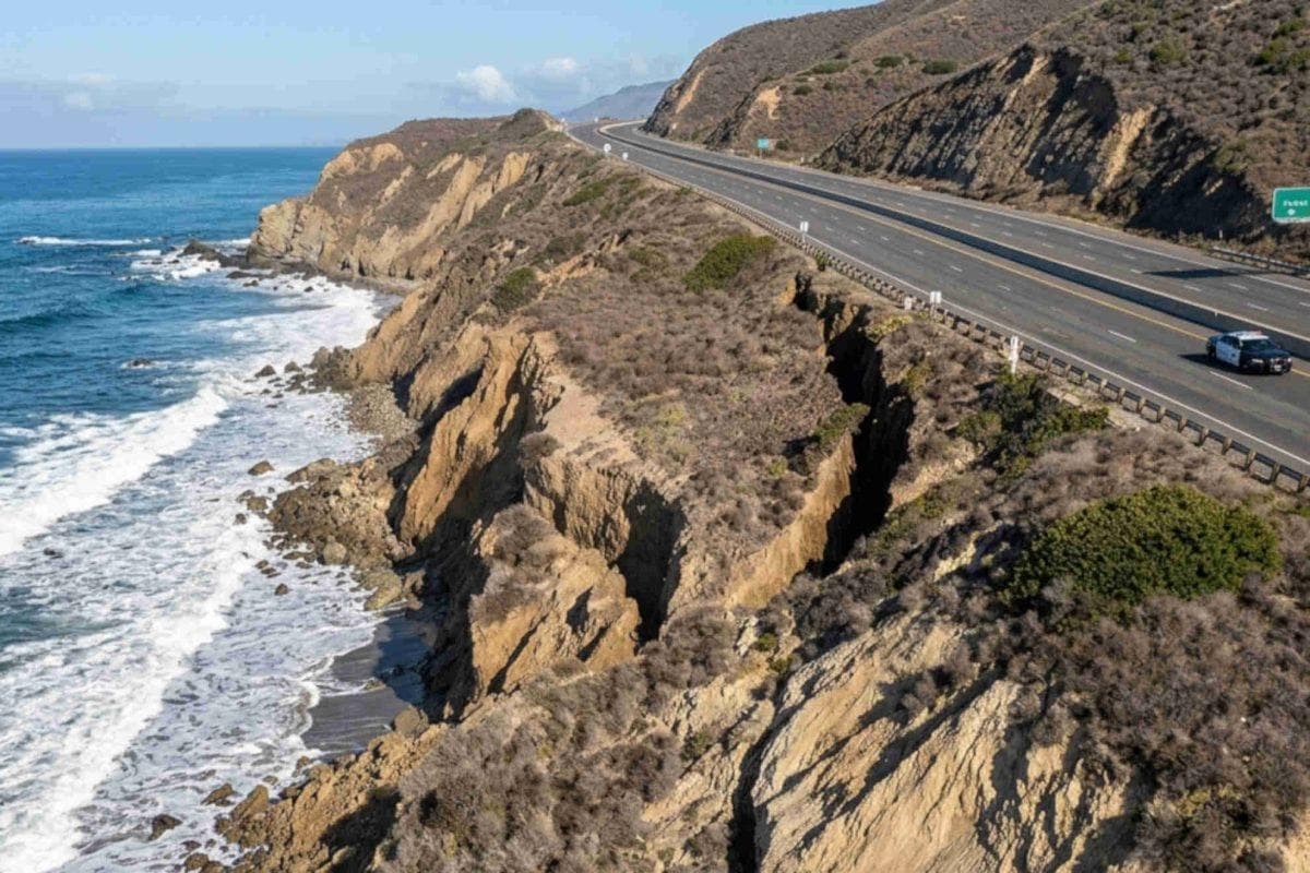California’s iconic coastal highway faces a frightening threat as a massive crack opens in the cliffs above it