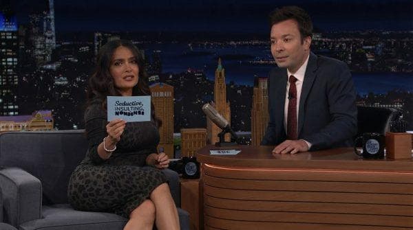 Salma Hayek seductive twist tests how much Spanish Jimmy Fallon understands